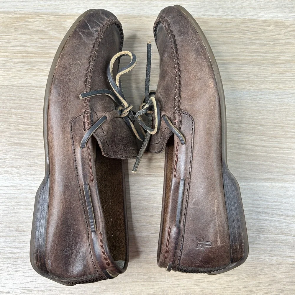Frye Lewis Tie‎ Shoes Mens Size 8 Brown Leather Moccasin Loafers Casual Comfort